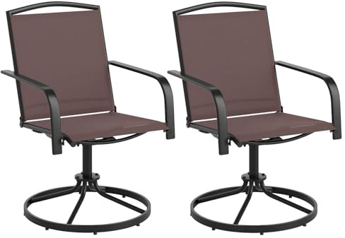 GIANTEX 2er Set Gartenstühle, 360° drehbare Schaukelstühle mit Hochlehner & Armlehnen, Balkonstühle für Terrasse, Garten, Hinterhof, Poolbereich, Terrassenstühle belastbar bis 150kg (Braun)