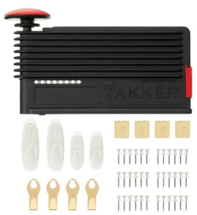 Takker® Picture Frame Hanging Tool Kit Easy One-Step 61 Pieces- No Tools/Nails Required – As Seen On Dragon’s Den - Hang On Walls, Plasterboard, Wood, Up to 8kg Pictures Canvas Clock Decor Utensils