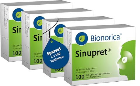 Sinupret im Sparset 4x100 Stück – 5-Pflanzenkombination bei Nasennebenhöhlenentzündung mit Schnupfen. Löst den Schleim, öffnet die Nase und befreit den Kopf
