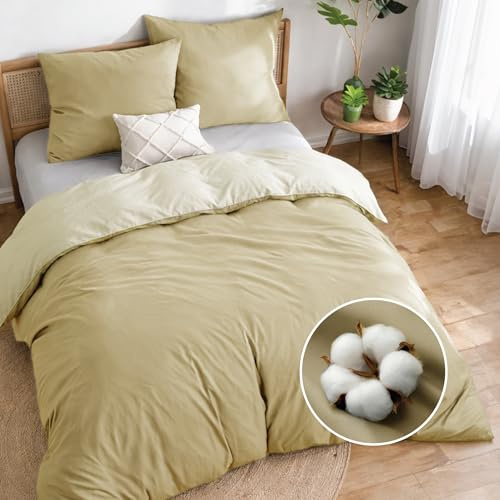 Dreamzie - Bettwäsche 155x220-2X Kissenbezug 80x80 - Baumwolle | Beige · 3-teilig · Wendebettwäsche · Praktischer Reißverschluss · OEKO-TEX Zertifiziert · Hautsympathisch · Atmungsaktiv