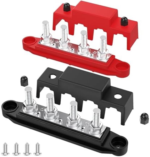 Marine Sammelschiene 12 V 250 A Stromverteilerblock mit 4 Pfosten, Klemmleiste für Autobatterie aus Kupfer M8 M10 für Auto LKW Boot (Red M8)