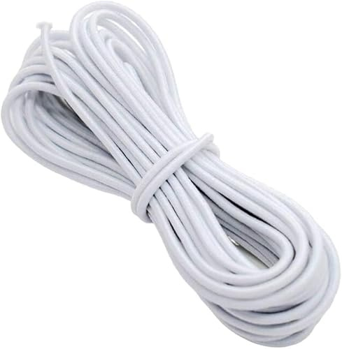 Cordon Élastique Rond Blanc 1,5mm x 10m - Fil Élastique Fin pour Chapeau, Couture et Bandeaux - Corde Élastique Solide à Noyau Caoutchouc pour Vêtements et Réparation