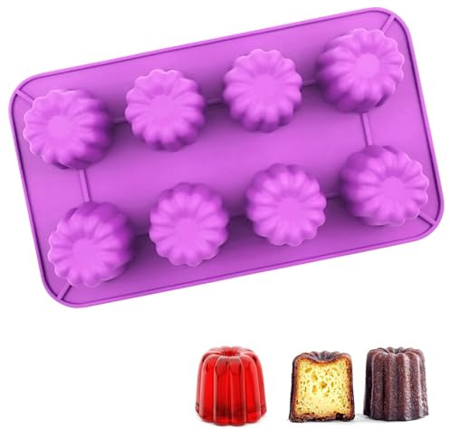 YXHZVON 8 Mulden Cannelé Silikonform, Pralinenform Silikon Cannelé, BPA-frei Schokolade Form für Schokolade Süßigkeit Pudding (Violett)