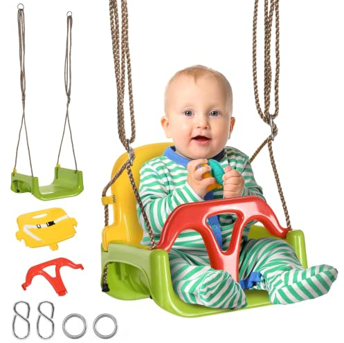 Outsunny Babyschaukel 3 in 1 Kinderschaukel für 9-36 Monaten Grün | Babysitz Verstellbar, Mitwachsend, Schaukelsitz mit Rückenlehne, Anschnallgurt, für Outdoor & Indoor