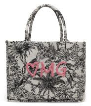 CODELLO Shopper mit Dschungel-Print und OMG-Stickerei, Schwarz-Weiß