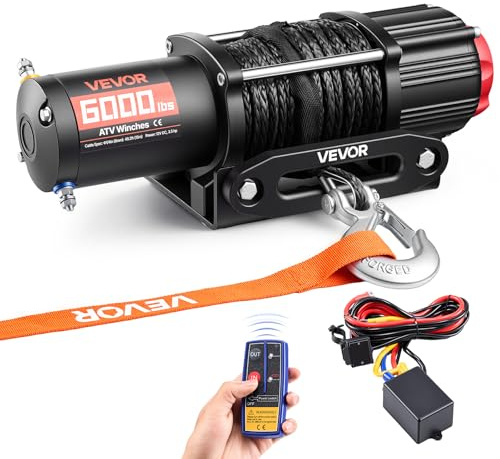VEVOR 6000 lbs Electric Winch, 12V DC ATV/UTV Winch with Φ0.24 in x 49.2 ft Synthetic Rope, Wireless & Wired Remote Control, IP55 Waterproof, with Fairlead Mount Plate for Towing ATV UTV Off-Road