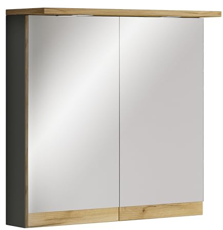 VCM Badspiegelschrank mit Beleuchtung und Steckdose – Spiegelschrank Bad mit 2 Türen und 2 Fächern – Badezimmerschrank hängend – H. 59 x B. 60 x T. 23 cm, Cosila