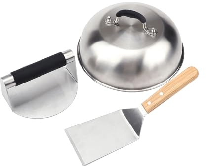 Amig - 3-piece Accessory Set for Smash Burgers - Meat Press, Cheese Bell, Spatula - Stainless Steel - Model AM12