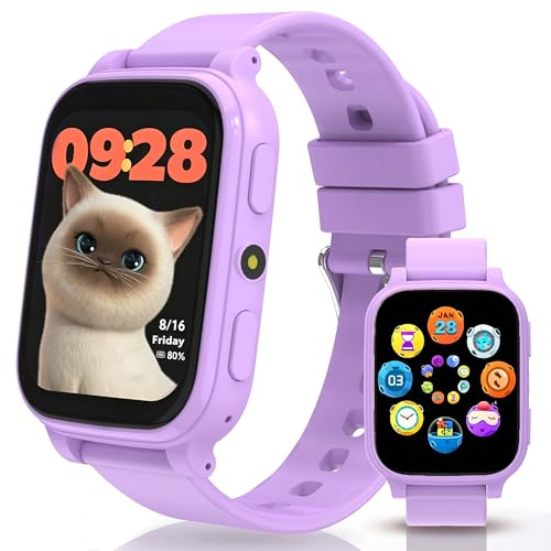 Smartwatch Bambini con 18 Giochi Educativi Contapassi Sonno Touch HD 1,83 | Sveglia, Timer, Cronometro, Calendario, Torcia, Formato 12/24 ore, Orologio Bambina Smartwatch Regalo Ragazzi e Ragazze Viola