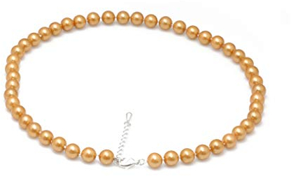 Schmuckwilli Perlenkette für Damen - 45cm Länge mit 8mm großen braunen runden Mallorca Perlen - Elegante Kette mit Muschelkernperlen für jeden Anlass