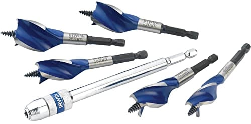 Irwin 1922007 6X Blue Groove Stubby Wood Bit Set with Extension, 16mm-25mm, 5 Pieces