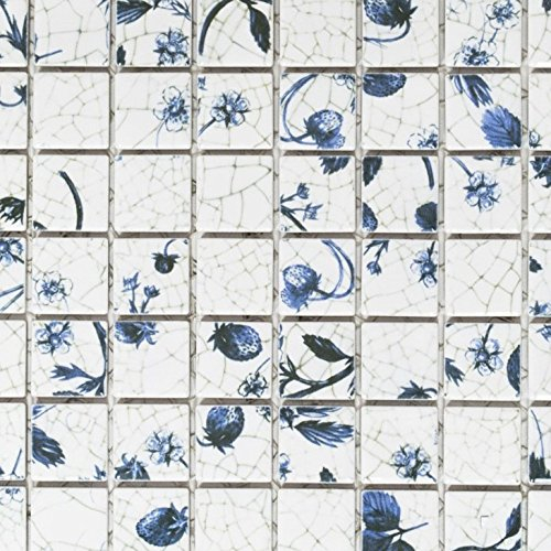 Retro Vintage Mosaik Fliese Keramik weiß blau Strawberry für WAND BAD WC DUSCHE KÜCHE FLIESENSPIEGEL THEKENVERKLEIDUNG BADEWANNENVERKLEIDUNG WB18D-1404