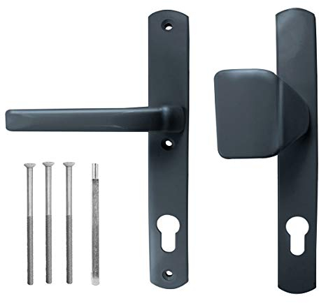 Türgriff/Türdrücker/Türklinke/Drückergarnitur DHS 92mm (Schildbreite 32mm) - Grau RAL 7016 - mit Knauf