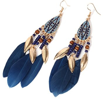 YAZILIND Angelhaken Ohrringe böhmischen Stil Perlen Feder hypoallergen Ornamente (See blau)