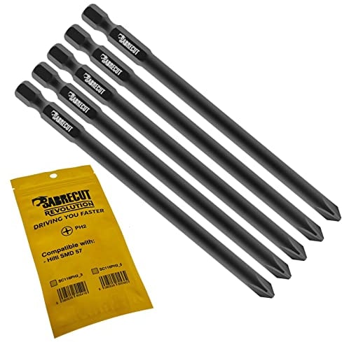 5 x SabreCut SC116PH2_5 116mm PH2 kompatibel mit Hilti SMD 57 SMD57 116/4 1/2 automatischer Vorschub sortierter Trockenbau-Schraubendreher-Pistolenbit einseitiger Kreuzschlitz Nr. 2 robust