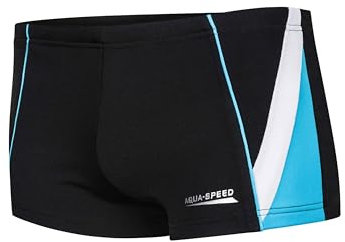 Aqua Speed Boxer Badehose Jungen eng + gratis eBook | Triathlon Schwimmhose kurz | UV Kastenbadehose | Gr. 158 | 01. Schwarz Blau Weiß | Diego