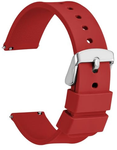 WOCCI 24mm Bracelet de Montre Silicone avec Boucle Argentée pour Femme et Homme (Rouge)