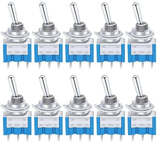 Taiss 10 pezzi Mini Interruttore a levetta ON/ON 2 Posizioni 3 Pin SPDT Metallo Interruttore a Bilanciere a levetta 6A 125V AC Blu per Automobile,casa MTS-102