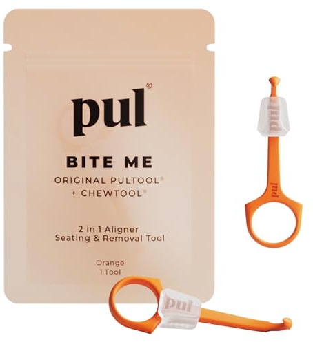 PUL 2-in-1 Aligner Removal Tool and Chewies for Invisalign Aligners, Retainers and Trays - Patented Invisalign Remover Tool for Easy Removal & Secure Fit - Pack of 2, Orange