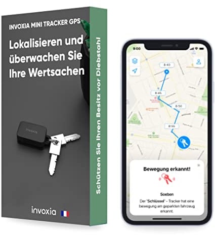 Invoxia Mini-GPS-Tracker - Wasserdichter GPS-Tracker mit Echtzeit-Diebstahlalarm - bis zu 3 Monate Akkulaufzeit - inklusive 3-Jahres-Abo- klein und leicht - Diebstahlschutz für Schlüssel, Boot