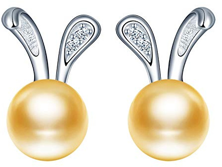 MicLee Damen Perlen Ohrringe 925 Sterling Silber Kleine Kaninchen Perlen Ohrstecker Hasenohren Ohrschmuck mit Geschenkbeutel
