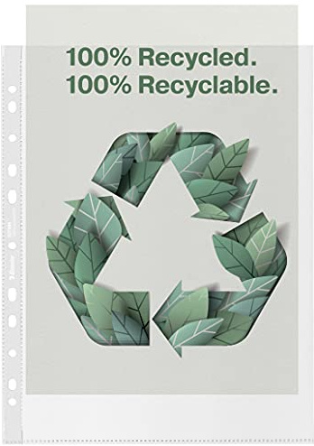 Esselte Recycle A4 MAXI-Prospekthüllen, geprägtes starkes PP mit größerem Fassungsvermögen, 70 Mikron, Kunststoffhüllen mit Universallochung, 50er-Pack, 627494