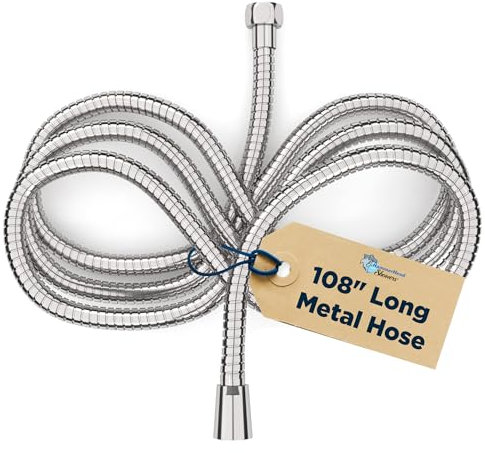 HammerHead Showers® Solid Metal 9 ft Shower Hose - CHROME – Extra Long 108” Attachment for Handheld Shower Head - Shower Hose Replacement