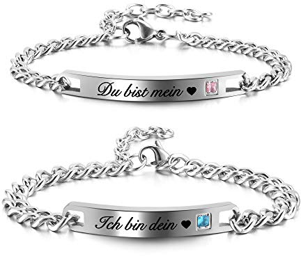 Zysta Verstellbar Pärchen Armband mit Gravur Zirkonia Paar Armbänder aus Edelstahl Geschenk für Damen Herren (Du bist mein, Ich bin dein)