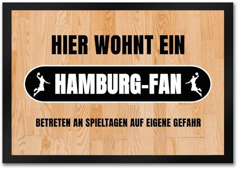 Hier wohnt EIN Hamburg-Fan Fußmatte in 35x50 cm mit Turnhallenboden Motiv Sportfan Hamburg Sport Sportler