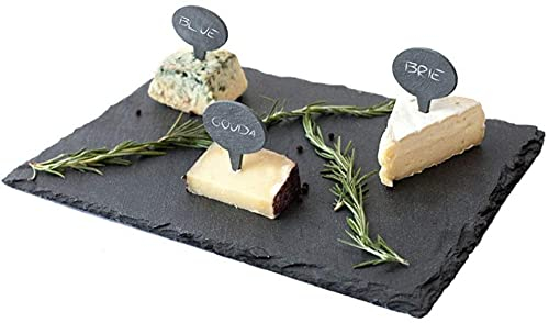 BERTY·PUYI Plato De Postre Rectangular De Piedra Natural, Pizarra Negra, Tabla De Quesos, Plato De Bistec Dim Sum, Servir Aperitivos Y Bandeja De Servicio Gourmet para Fiestas