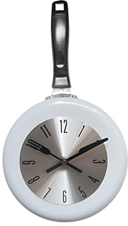 Baoblaze Unique Wall Clock Stainless Steel Frying Pan Room Kitchen Dining Room Cafe Decor, white