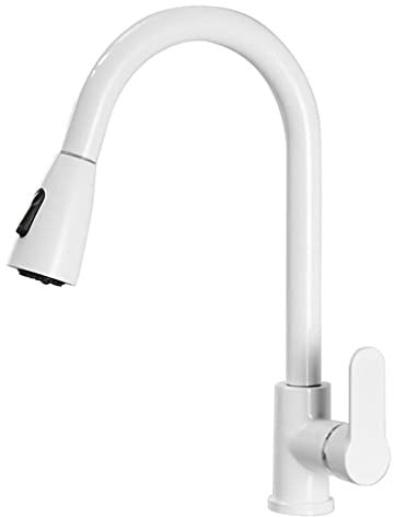 Rubinetto Cucina con Doccetta Estraibile Bianco Girevole 360° Ottone Telescopico Calda e Fredda Dual Mode Ugello Rubinetteria Cucina