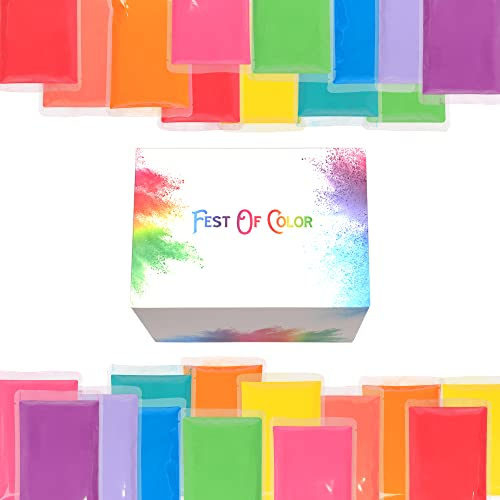 FestOfColor 25 Packungen – je 100 g, Holi Pulver, Holi Farben Pulver, Geschlechtsoffenbarungen, Babypartys, Rangoli, Diwali, Rauch für Fotografie, Natur, Farbkriege, Regenbogen-Party, Festivals