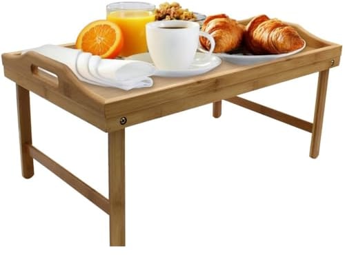 Plateau de petit-déjeuner | Plateau de lit | Plateau avec pieds peut être utilisé sur le lit, le canapé pour la nourriture, les collations, le thé | Plateaux de service en bambou facile à nettoyer