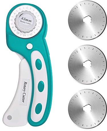 Newaner Taglierina Circolare 45mm, Cutter per Tessuti con Impugnatura Confortevole e 3 Lame di Ricambio, Rotativa di Precisione, Rotanti per Taglio Pelle, Carta, Cucire