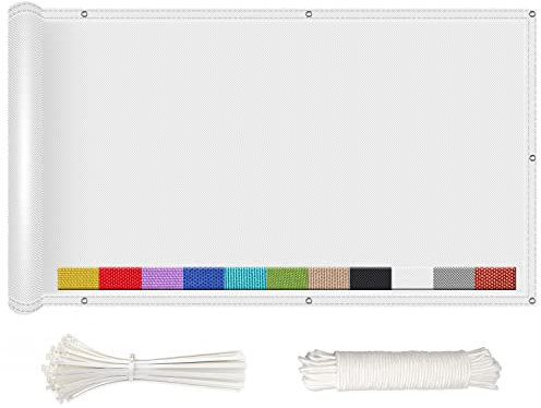 NKADNB Balkonumspannungen 55x600cm Windschutz Sichtblende Polyester Balkonbespannung Wasserdicht, Reißfest für Balkongeländer, Terrasse & Garten wertiger Balkonsichtschutz, Weiß