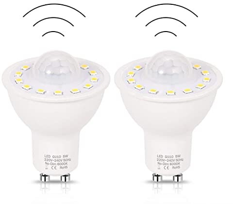 2Pack GU10 PIR Motion Light Sensor LED Bulbs 5W 50W Equivalent 500lm Day White 6000K for Stairs Garage Walkway Corridor (Color : Day White 6000K, Size : 5W)