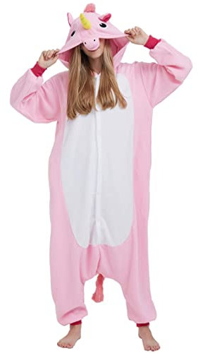 Hstyle Unisexe Adulte Onesie Anime Kigurumi Costume Cosplay Animaux Pyjama À Capuche Vêtements De Nuit La Nouvelle Licorne Rose XL