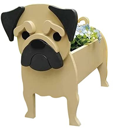 LIBOOI Dog Planter, Animal Flower Planter Pot for Outdoor Plants, Pug Gifts for Pug Lovers Women Men Dog Lovers, Handmade Storage Container Planters for Garden Decoration Cactus Office Home Gifts