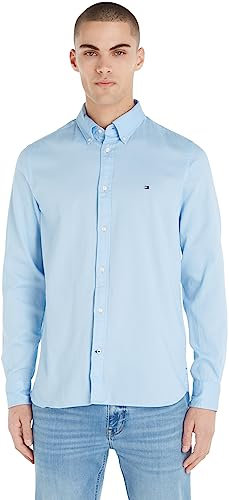 Tommy Hilfiger Chemise Homme Core Flex Dobby Manches Longues, Bleu (Calm Blue), S