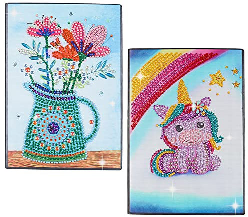DCIDBEI Diamond Painting Notizbuch 2er Set A5 Blanco Malen nach Zahlen Erwachsene Tagebuch Diamond Painting Notizbücher Blume Einhorn Bastelset Diamond Painting Anfänger Geschenk Mädchen