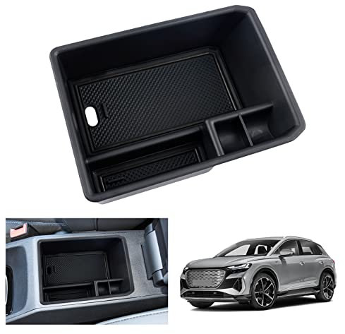 GAFAT Compatible with Q4 Etron UK 2021-2023 2024 Centre Console Storage Box, UK RHD Q4 e-tron EV Electric Sportback 2023 Car Armrest Organiser Tray Glove Box (Black)