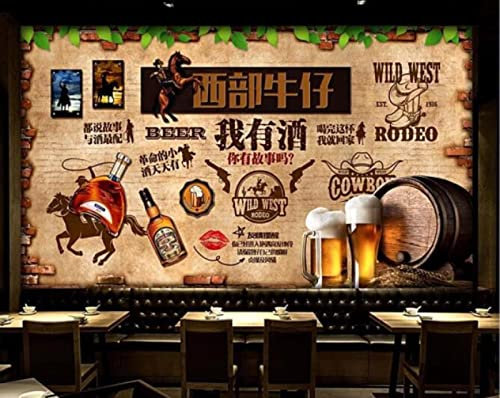 AFEBOO Papier Peint 3d Western Cowboy Planche De Bois Mur Style Américain Mural Salon Chambre Restaurant Café Décoration,3D,150x105cm