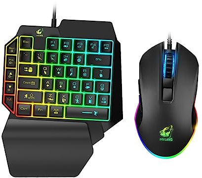 Mobestech One-handed Gaming Keyboard and Mouse Backlight E-sport Keyboard for Computer Games Ergonomic Design for Young Gamers Easy to Use and Install for Home Entertainment