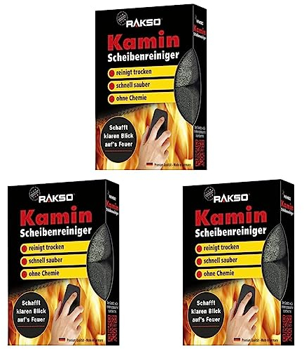 RAKSO Kaminscheibenreiniger | 2 Kaminglasreinger, Kaminreiniger Scheibe, Ofenglasreiniger, Kamin Scheibenreinigung, Kaminglas Reiniger, Ofenreiniger Kamin (Packung mit 3)