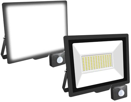 Willpower 2pcs 75W 7500LM LED Strahler Außen mit Bewegungsmelder LED Scheinwerfer 6000K Kaltweiß IP66 Wasserdicht LED Außenstrahler Fluter Flutlicht für Garage Flur Garten Innenhöfe Hotel Sportplatz