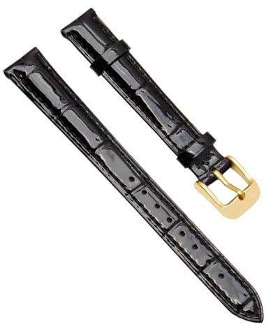 Chlikeyi Uhrenarmband Damen-Uhrenarmband aus Leder, Schwarzes Gold, 15 mm