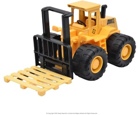 Mighty Wheels Gabelstapler aus Stahl, 17,8 cm – Freilauf-Gabelstapler Spielzeug-LKW mit Action-Teilen – langlebiges Stahl- und Kunststoffkonstruktionsspielzeug für Jungen und Mädchen ab 3 Jahren