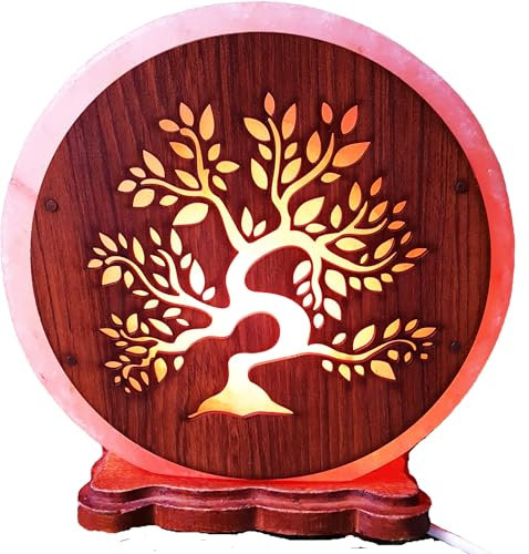 Artigianato Lampada di Sale Salgemma dell'Himalaya Diametro Circa 19-20 cm (albero scuro)
