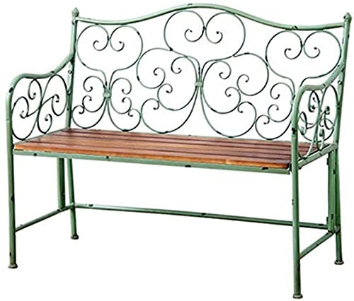 OmepS Outdoor Bench Patio Bench, Front Porch Furniture, 42.5 inch 2-Seater Patio Garden Bench, Wrought Iron Solid Wood Bench, Antique Decoration Outdoor Park Balcony Lounge Chair
